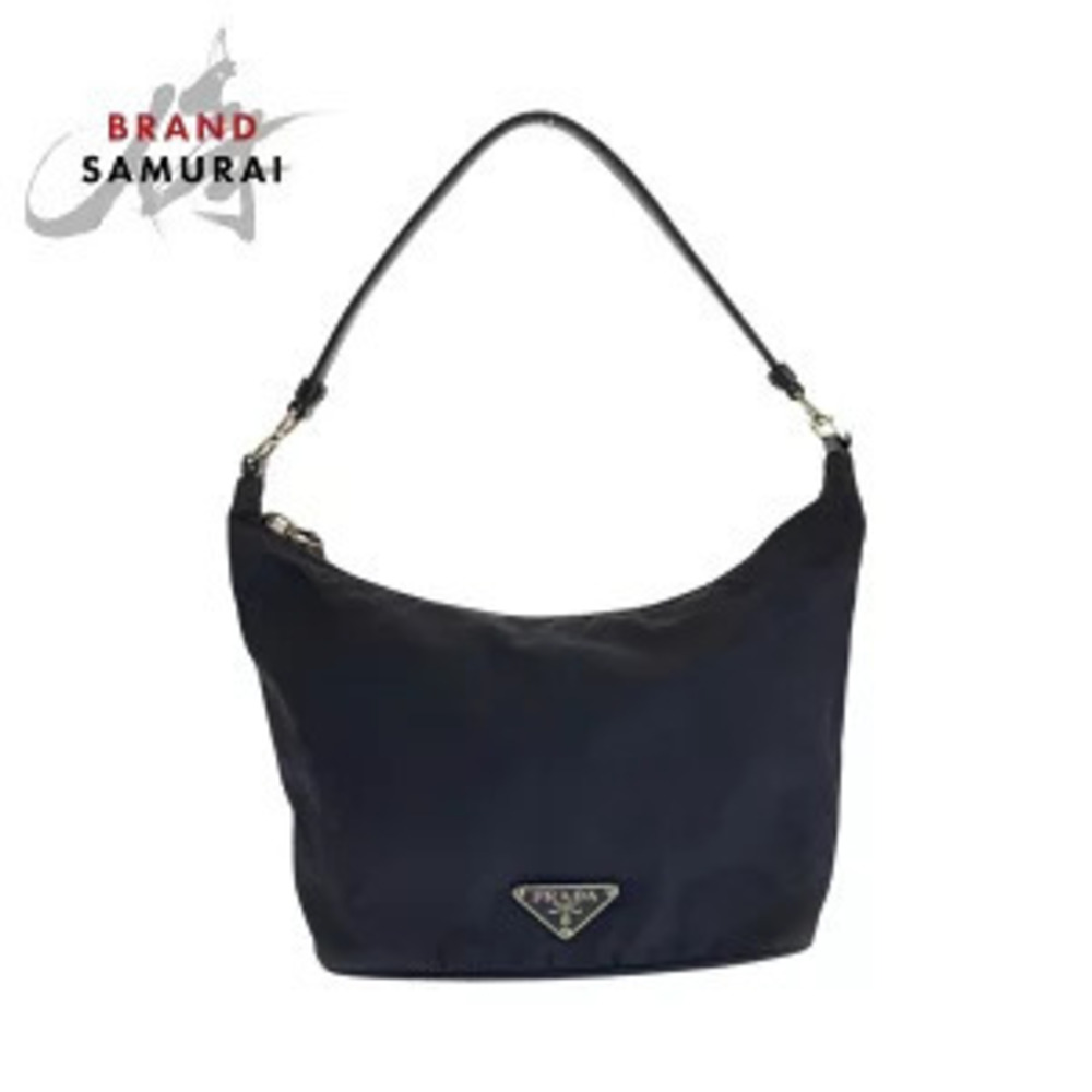Prada Tessuto Triangle Plate Black Leather Handbag Accessory Pouch